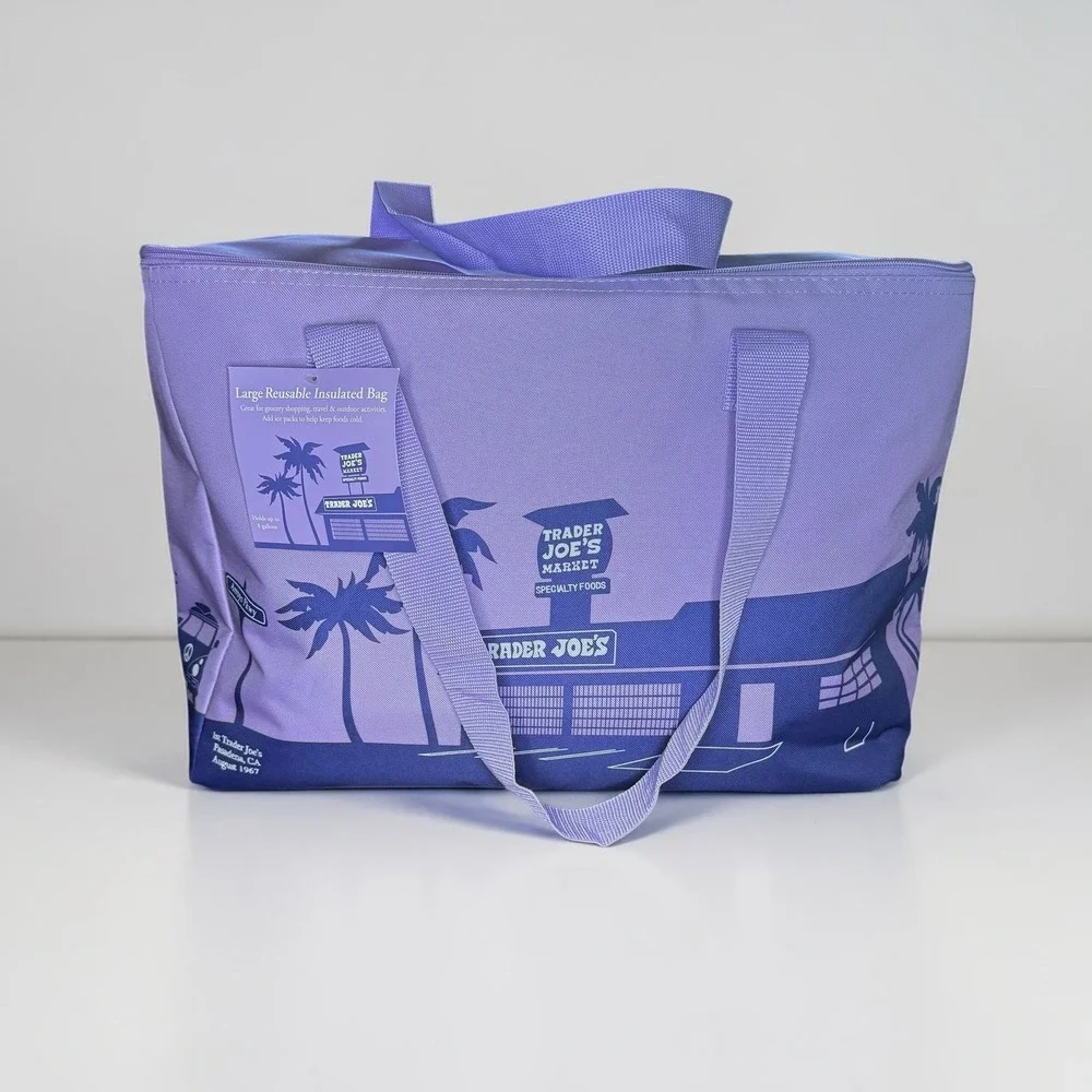 Trader Joe's Large Reusable Insulated Shopping Bag Lavender Purple 8 Gallon NEW
